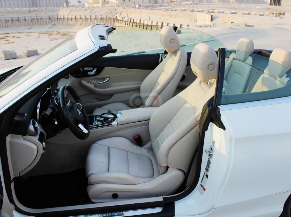White Mercedes Benz C300 Convertible 2017 for rent in Dubai 4